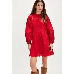 Damson Madder Women's Red Clancy Lace Eyelet Embroidered Mini Dress Size 14